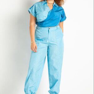 Eloquii 26 Nylon Blue Crop Top and jogger pants